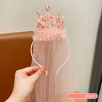 Princess Crown Veil Headband for Girls