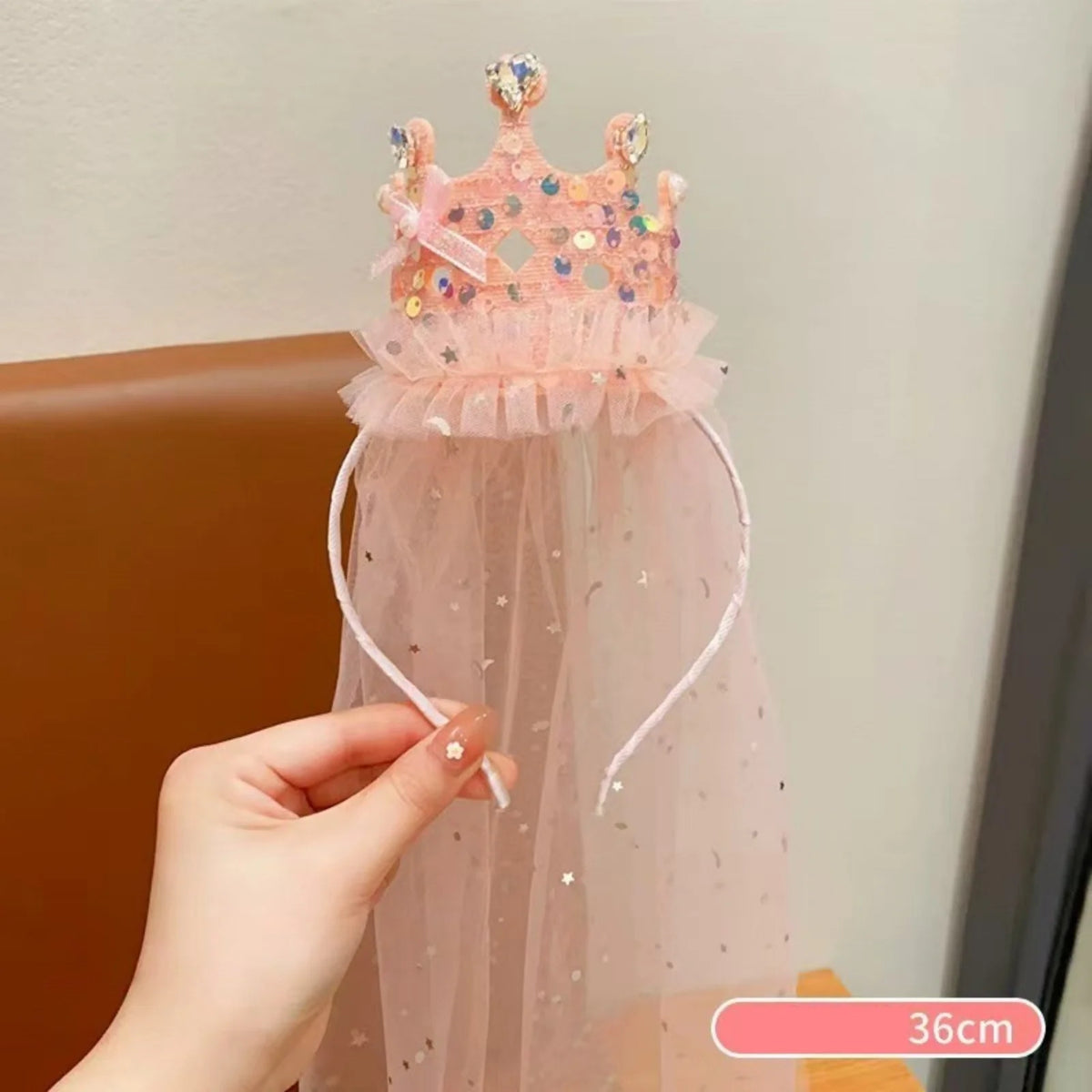 Princess Crown Veil Headband for Girls