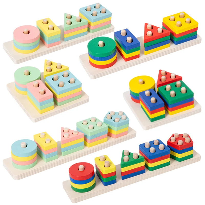 Montessori Wooden Color & Shape Matching Building Blocks