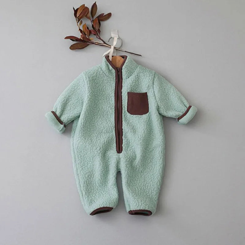 MILANCEL Spring Autumn Newborn Baby Romper Infant Warm Lamb Fleece Patchwork Jumpsuit Toddler Outwear