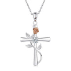 Exquisite Rose Cross Shaped Zircon Necklace for Women Fashion Flower Cross Pendant Clavicle Chain DIY Jewelry Accessories Gift