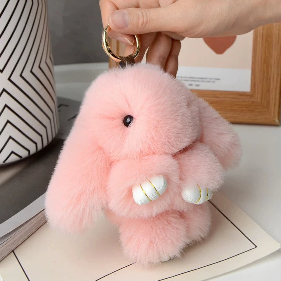 15cm Rabbit Fur Keychain Plush Bag & Car Charm