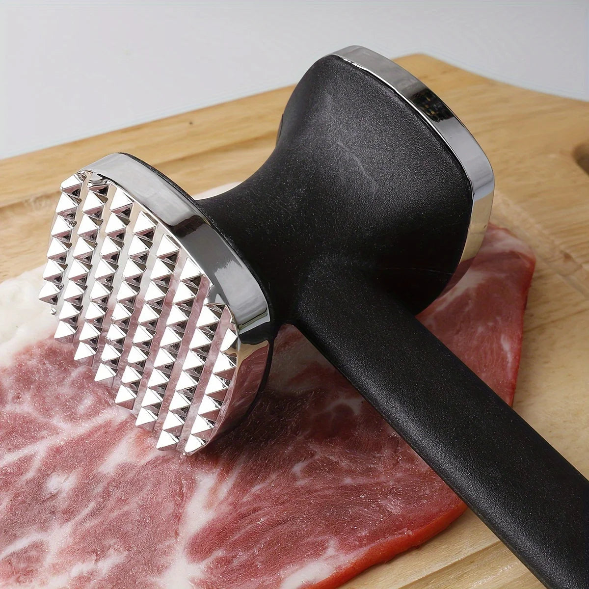 Heavy Duty Stainless Steel Meat Tenderizer Hammer – Rubber Grip Steak Mallet Tool