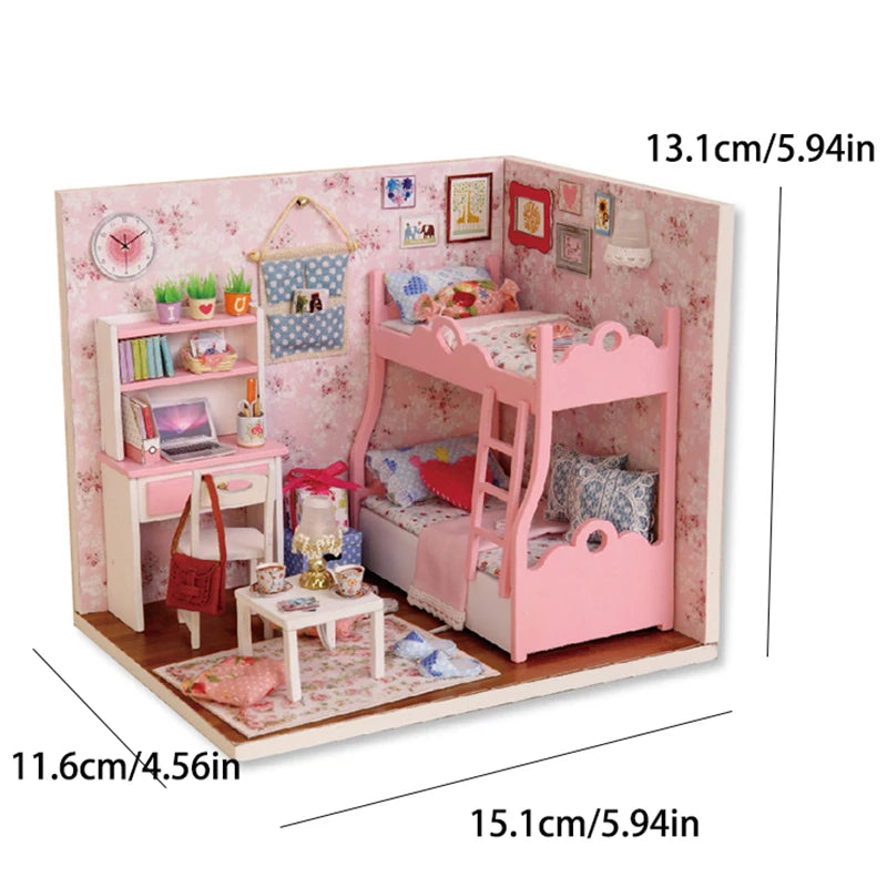 Kitten Mini Doll House 3D Wooden Puzzle DIY Miniature Building Kit