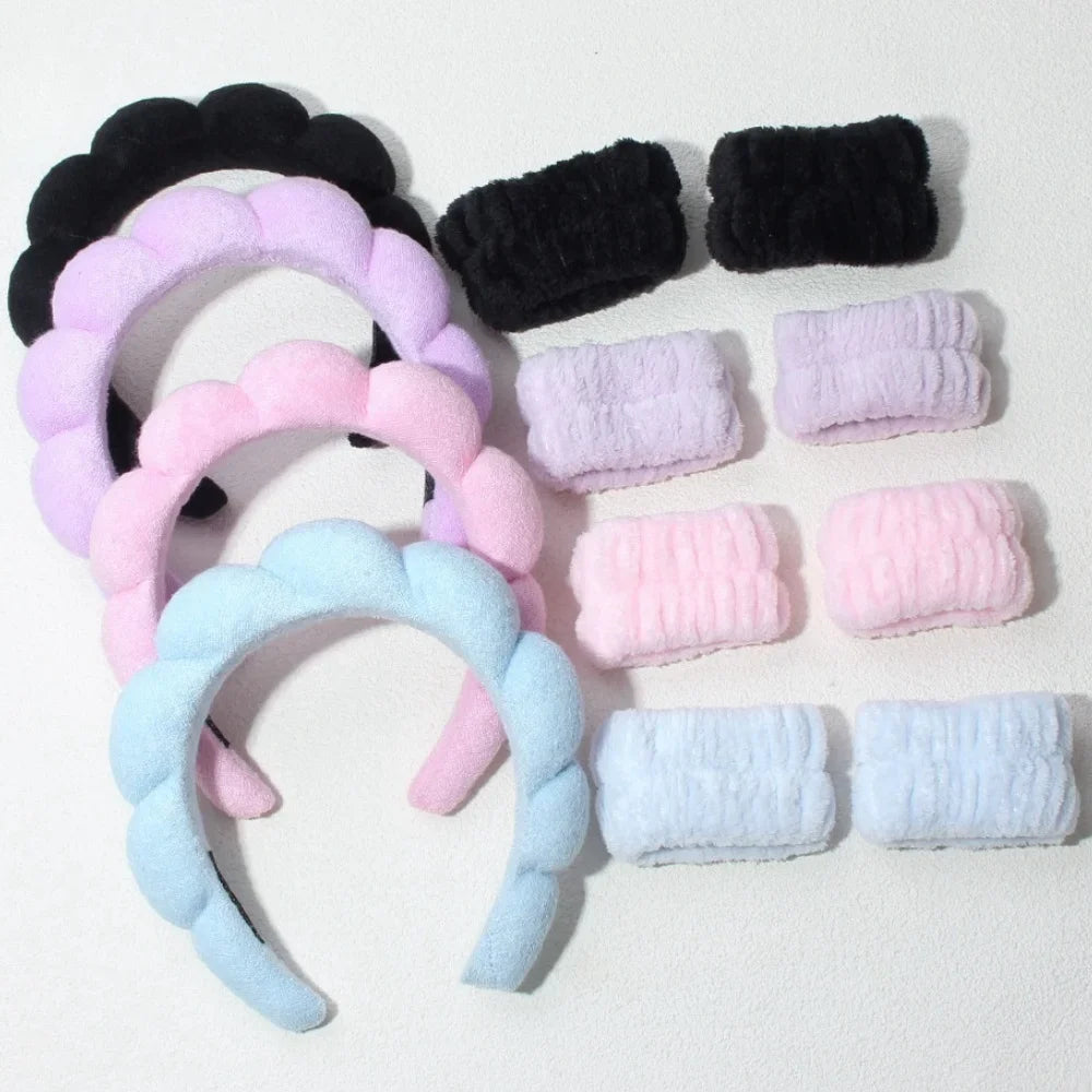 3PCS Spa Bubble Headband & Wristbands Skincare Set
