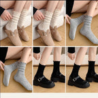 6 Pairs/lot Women's Mid-Tube Socks Hollow-Out Mesh with Flounce Trim Breathable Slouch Trendy and Versatile for Instagram Style