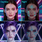 2pcs Glow in The Dark Kpop Gothic Women Face Temporary Tattoos -Cool Blue Purple Lightning & Vein Body Art Waterproof Tattoos