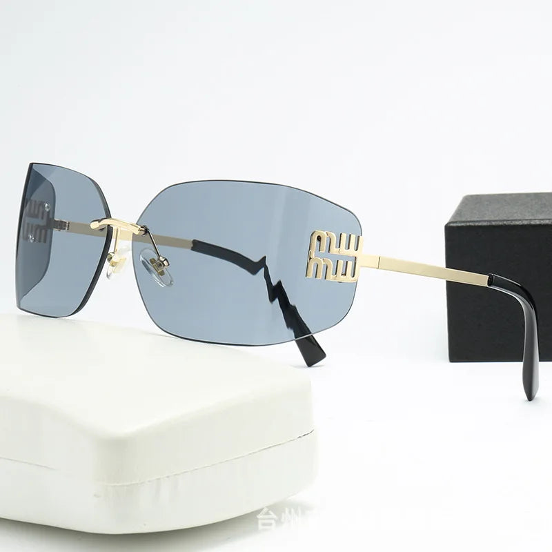 Frameless Square Cut Edge One-Piece Sunglasses UV400 Women Street Style