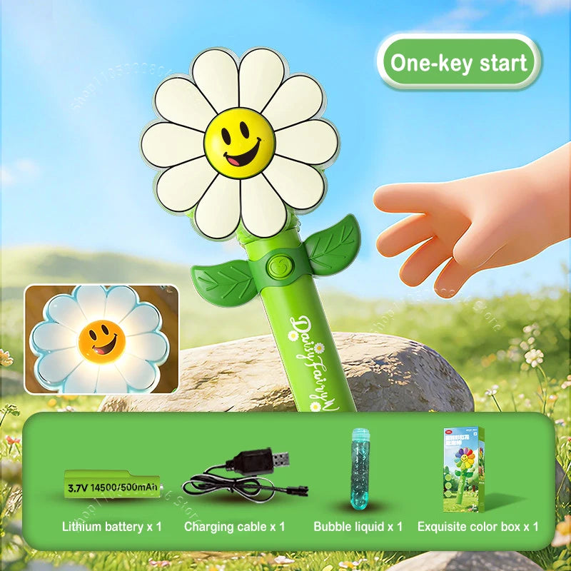 Smile Daisy Pinwheel Bubble Wand Automatic Blower LED Light-Up Kids Outdoor Party Toy for Boys Girls Birthday Gift