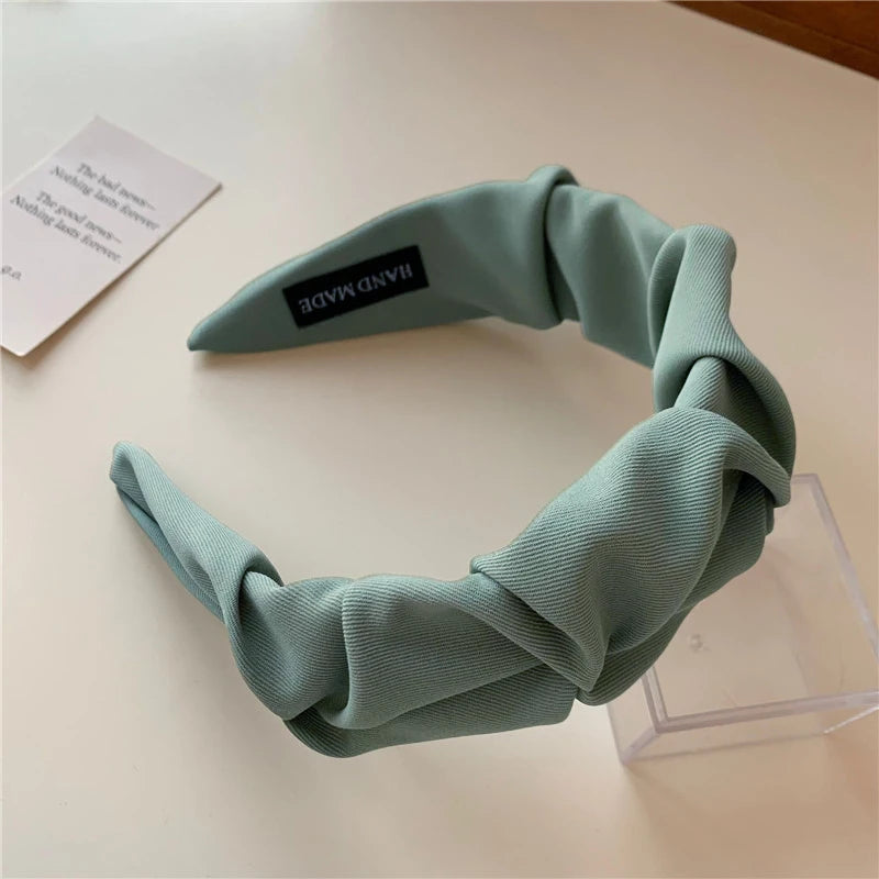 Korean Hair Accessories Solid Color Cotton Crumpled Women's Head Hoop Wide Bezel Makeup Hairbands for Ladies Headwear 2023 New