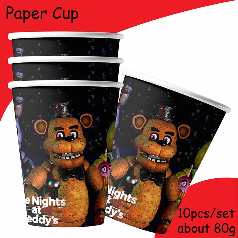 FNAF Five Nights Freddyed Birthday Party Decorations Kids Disposable Tableware Cup Plate Napkin Straw Baby Shower Supplies Event