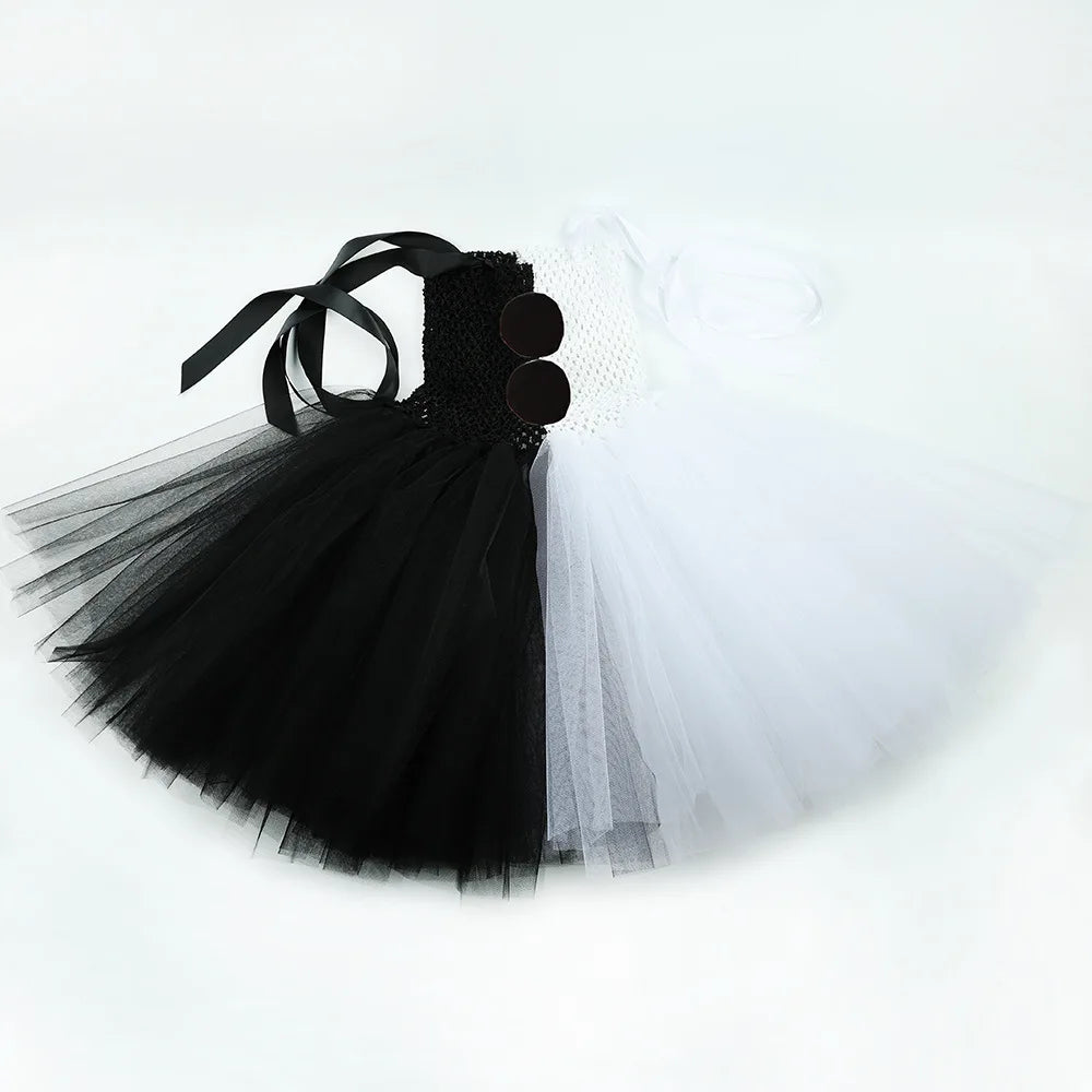 Girls Horror Clown Costume – Black & White Tutu Dress