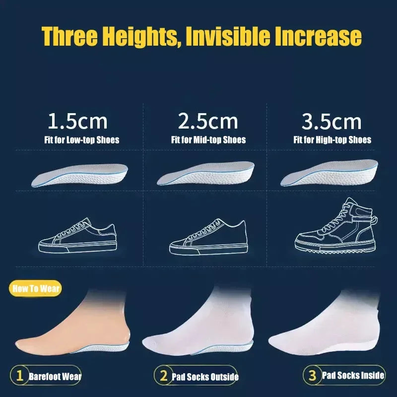 New Half Invisible Heighten Shoe Insoles Heel Insert Sport Cushion Height Increase EVA Memory Foam Heel Lifting 1.5/2.5/3.5CM