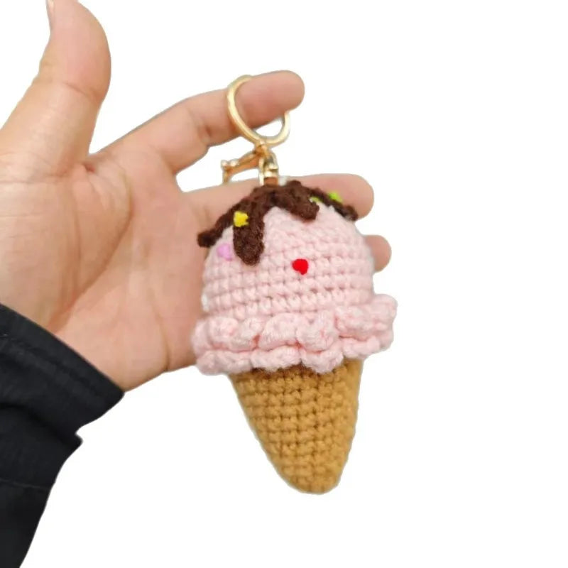 Cute Crochet Ice Cream Keychain Cone Bag Charm