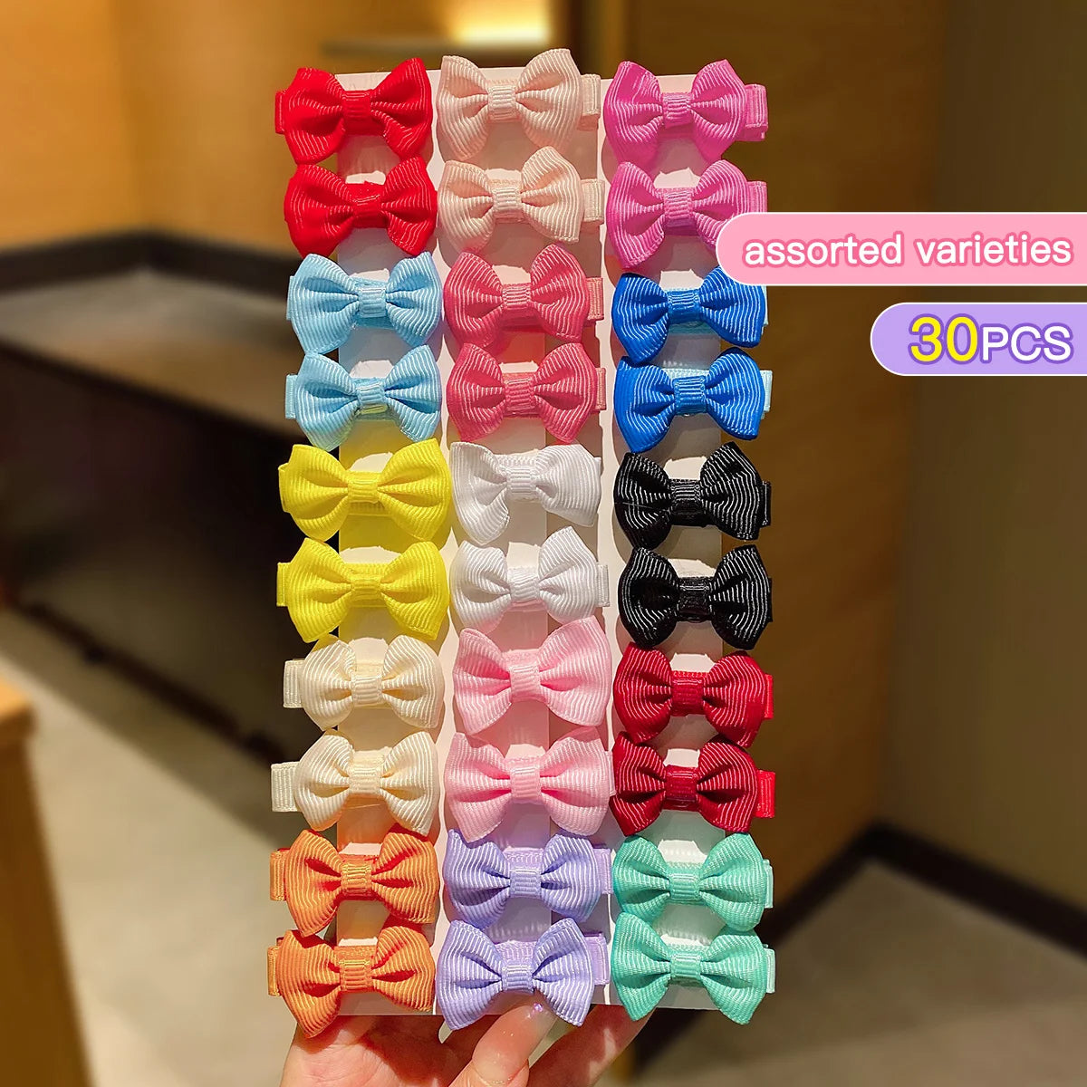 30PCS Colorful Fabric Bow Hair Clips for Girls & Women