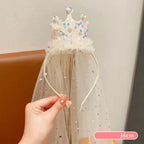 Princess Crown Veil Headband for Girls