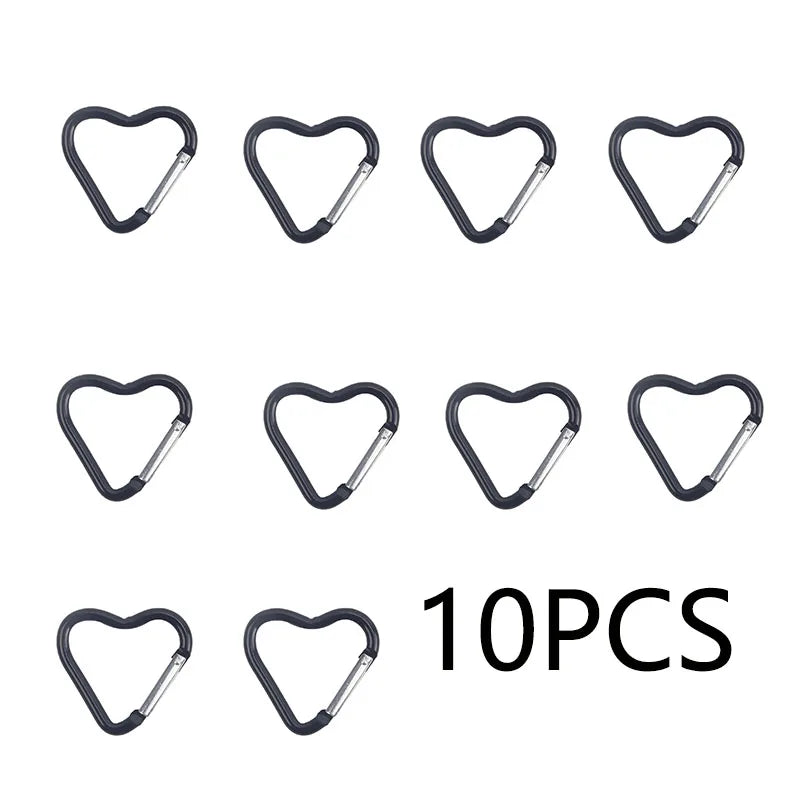 10PCS Heart Shaped Aluminum Carabiner Keychain Clips for Everyday Use