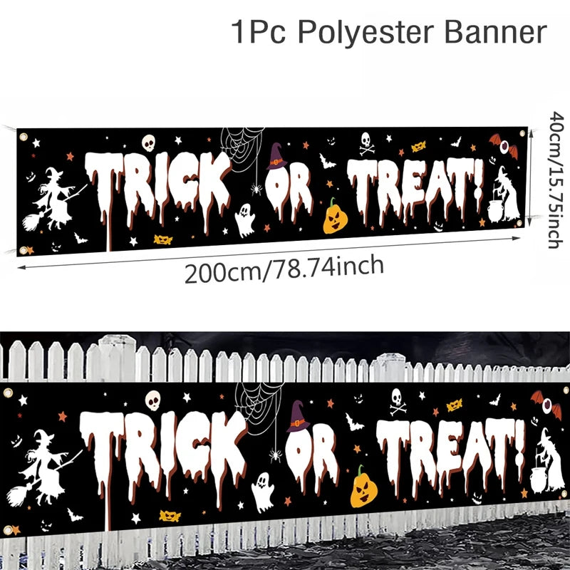 Ghost Halloween Pumpkin Banner Retro Halloween Party Signs Banner Decorations Fence Yard Porch Sign Outdoor Terror Decorations