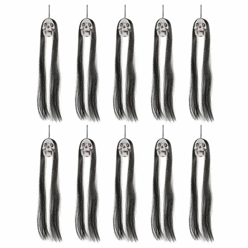 Glowing Eyes Halloween Hanging Ghost Skeleton Prop Long Hair Decoration for Indoor Outdoor Haunted House Party Spooky Display