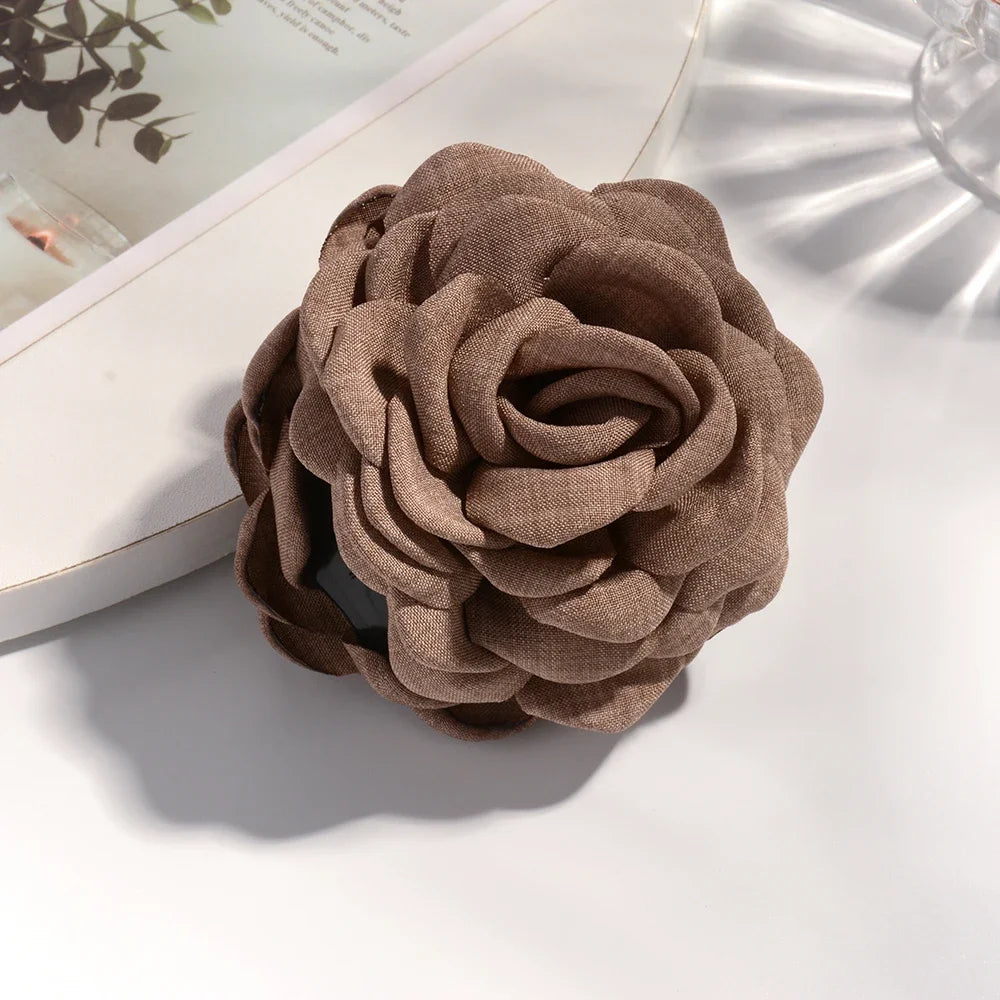 Cotton Rose Flower Hair Claw Clip – Medium Shark Clamp