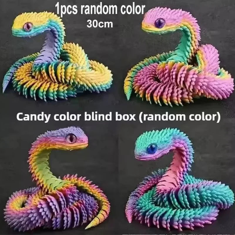 3D Printed Snake Movable Joint Toy Doll Simulation Snake Model Office Desktop Decoration Handicraft Toy for Children Gift 30cm