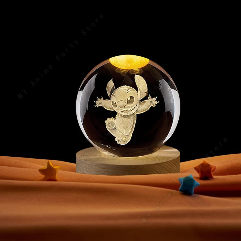 5cm Lilo and Stitch Disney Unique 3D Crystal Ball Lamp LED Luminous Crystal Ball Night Light Glass Birthday Gifts Toy