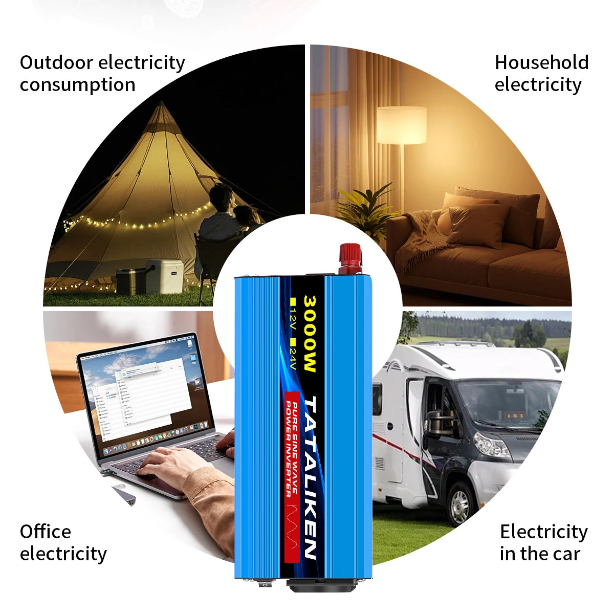 3000W DC 12V to AC 220V 50hz Pure Sine Wave Inverter Power Inverter Charger  Adapter Universal Socket