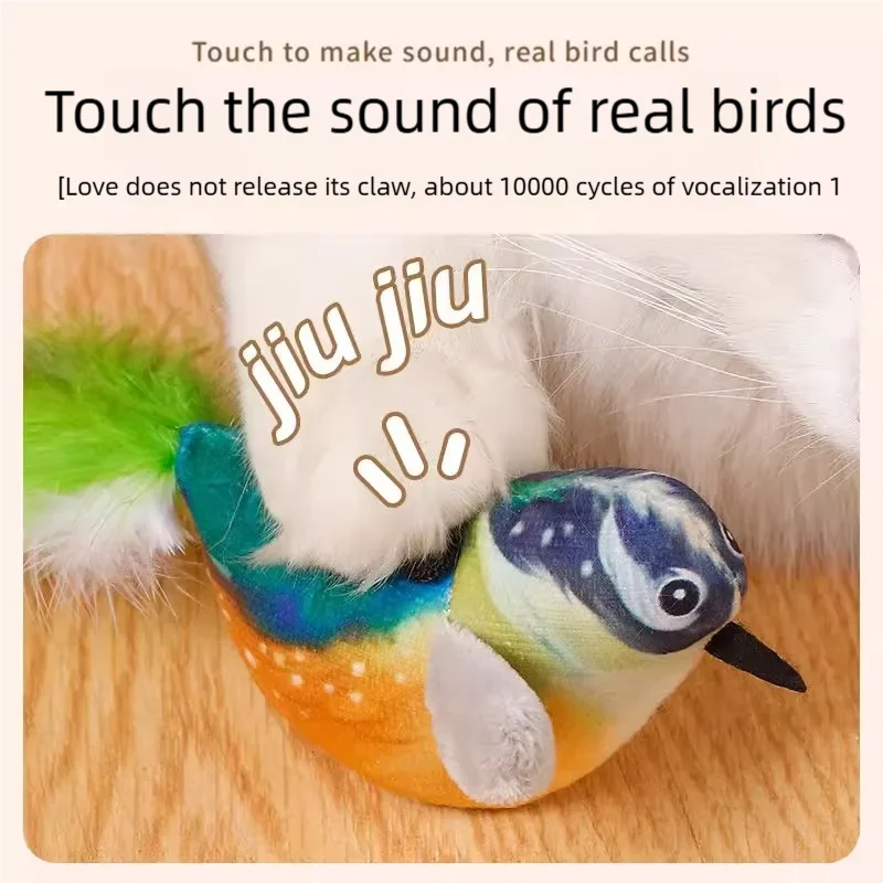 Interactive Electric Flapping Bird Plush Cat Toy with Chirping Sound