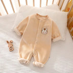 Winter Baby Jumpsuit Long Sleeves and Long Pants Warm Double-faced Fleece Cartoon Design for Boys Girls Bodysuit