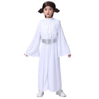 Child Princess Leia Cosplay Fancy-dress Girls White Hooded Robe Kids Outfit With Wig Halloween Carnival Party Costume