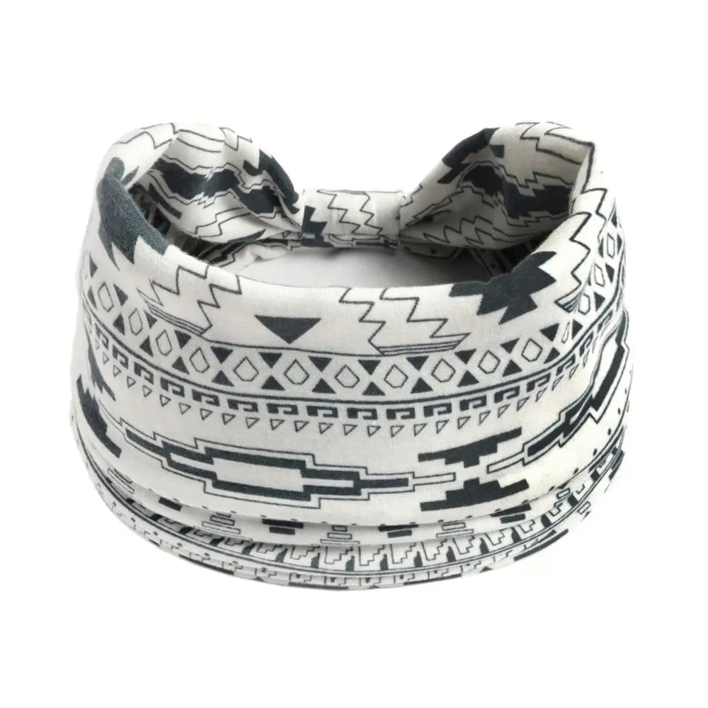 Boho Print Wide Knot Elastic Headband for Women