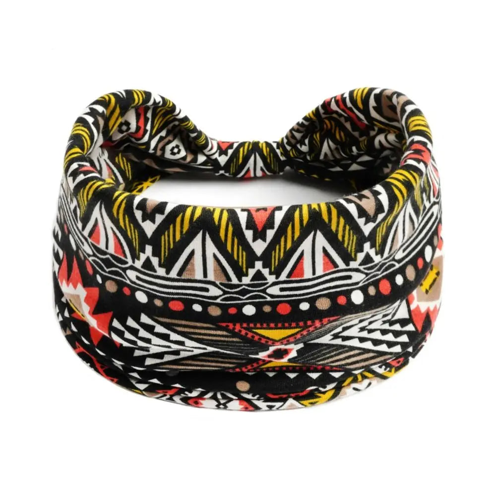 Boho Print Wide Knot Elastic Headband for Women