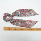 Floral Satin Bow Scrunchie with Long Ribbon Scarf