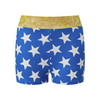 Women Blue White Star Print Shiny Stretch Boy Shorts High Waist Cosplay Costume Shorts Slim Fit Party Festival Clubwear Bottoms