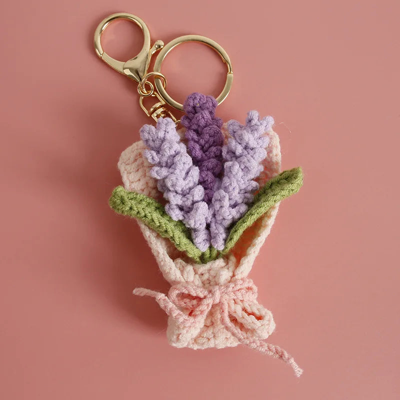 Crochet Flower Bouquet Keychain Handmade Floral Bag Charm