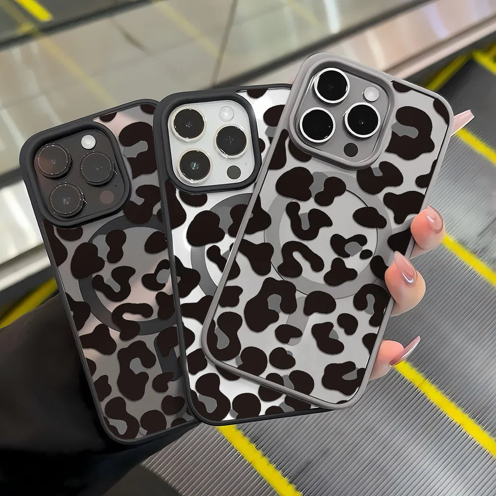 Leopard Print Phone Case For iPhone 17 Pro Case iPhone 16 15 13 12 11 14 18 Pro Max Matte Magsafe Magnetic Wireless Charge Cover