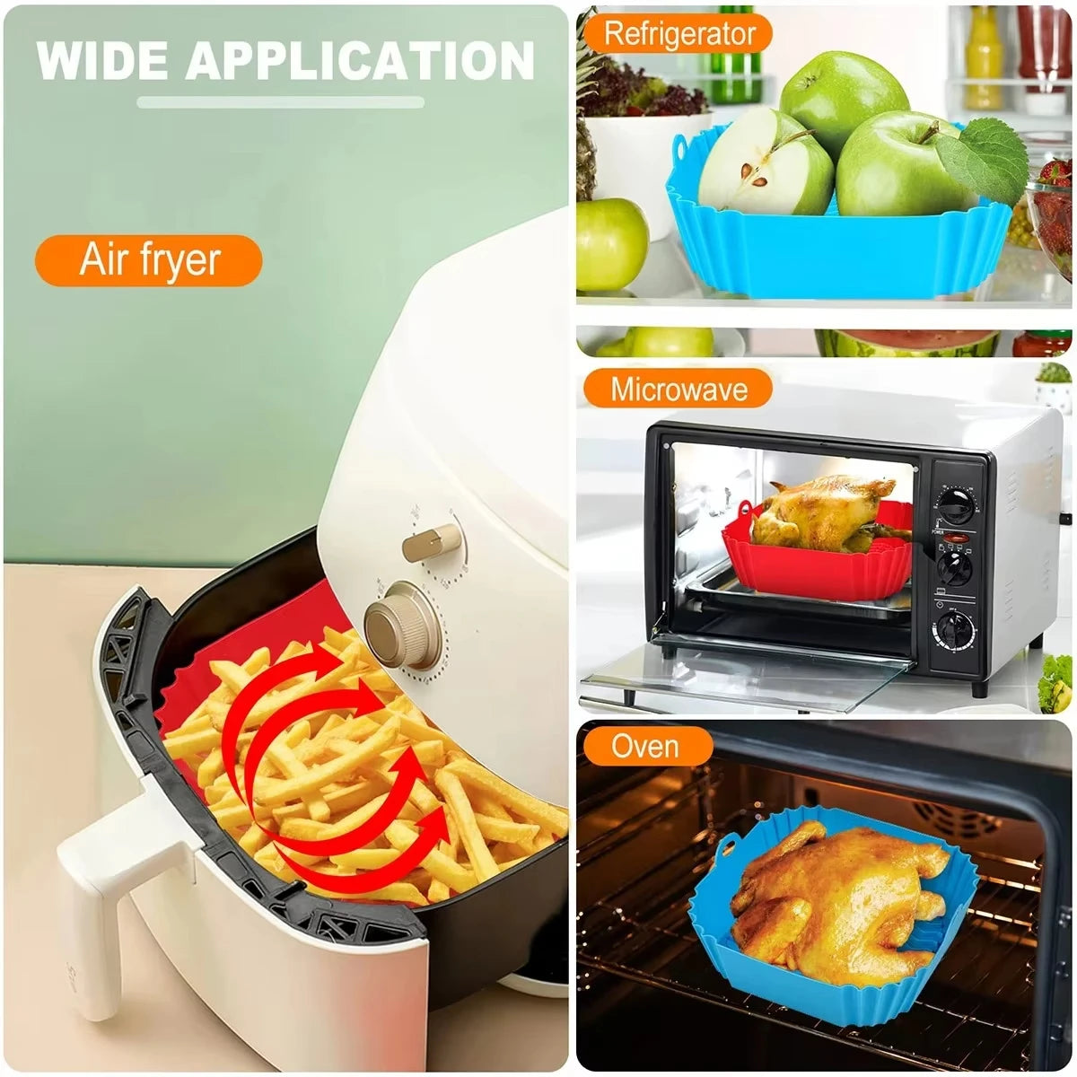 Reusable Silicone Air Fryer Pot – Food Grade Square Baking Tray