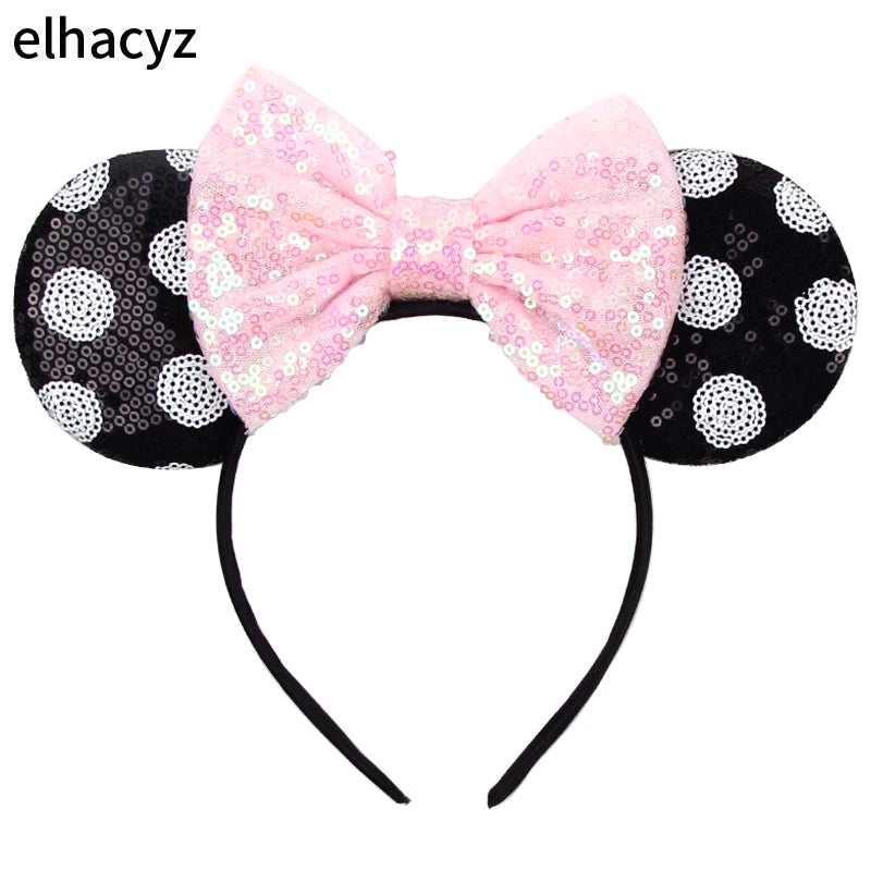 Embroidered Sequin Ears Bow Headband for Women & Girls
