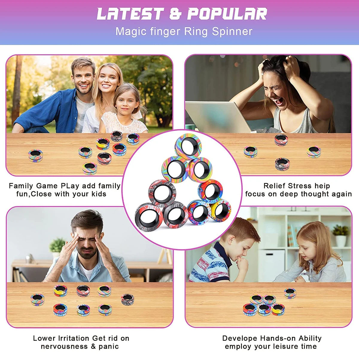 Magnetic Fidget Rings 3PCS – Sensory Spinner Stress Relief Toy