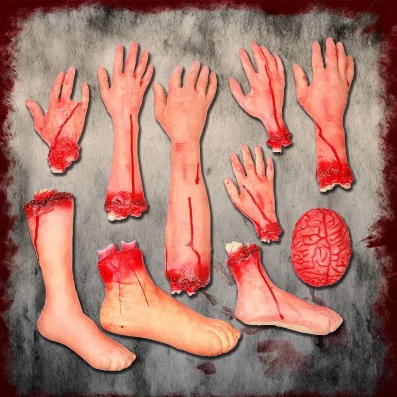 Halloween Fake Bloody Body Parts Realistic Severed Hands Legs Arms Props for Haunted House Scary Prank Party Decorations