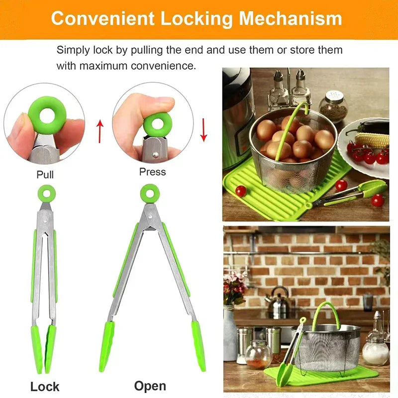 Anti-Slip Stainless Steel Cooking and Serving Tongs for Kitchen