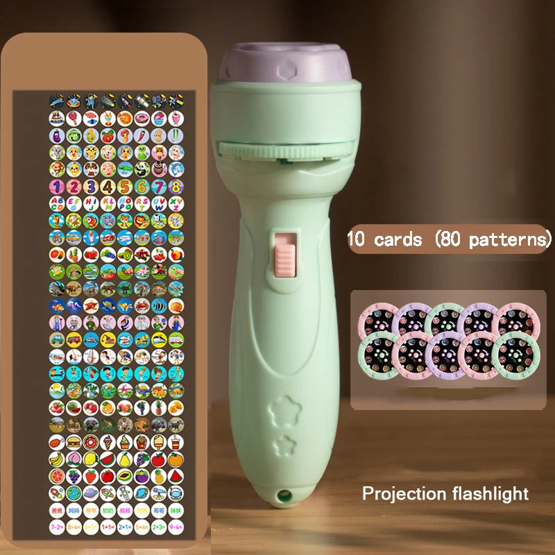 Baby Projector Torch Cartoon Projection Flashlight Early Education Cognition Before Bedtime Story Book 80 Patterns Luminous Toys