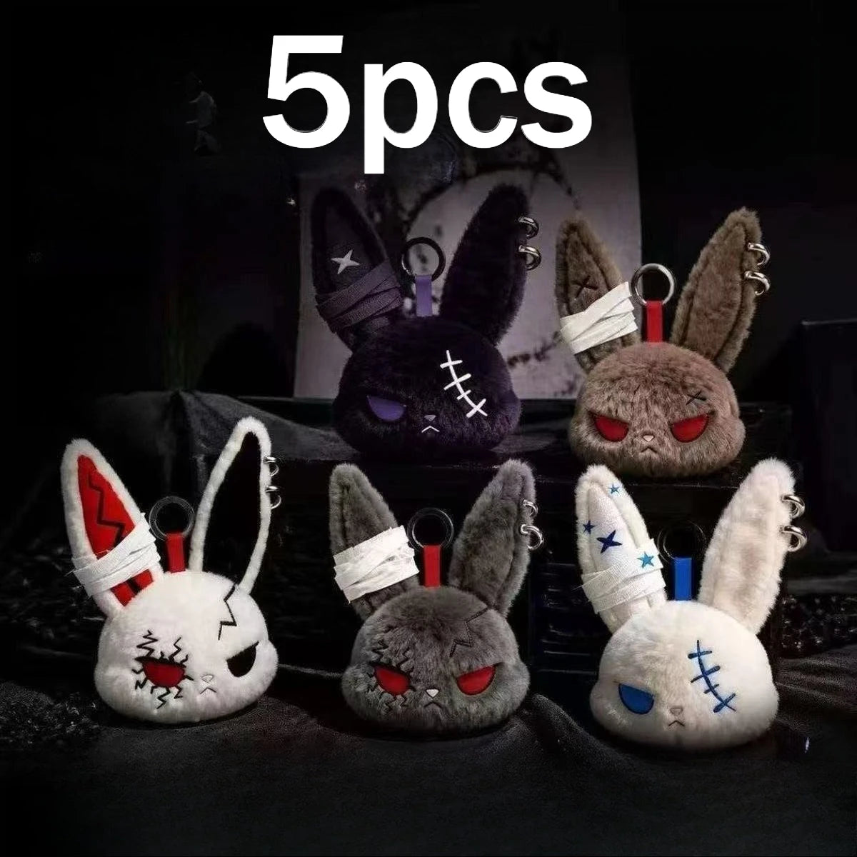 Gothic Bunny Plush Keychain RabbitBag Charm with Bandage Desian Kawaii Key Ring Pendant Car Bag Ornament Gift To