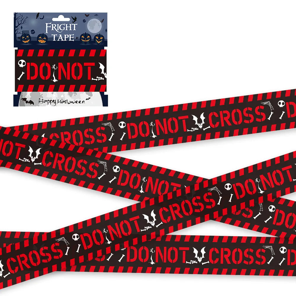 Halloween Warning Tape Signs Halloween Props Window Prop Party Danger Warning line 580x8.5cm Halloween Decoration Witch Balloons