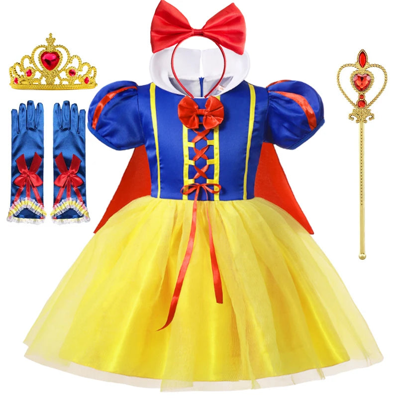 Kids Snow White Princess Costume Dress with Cape