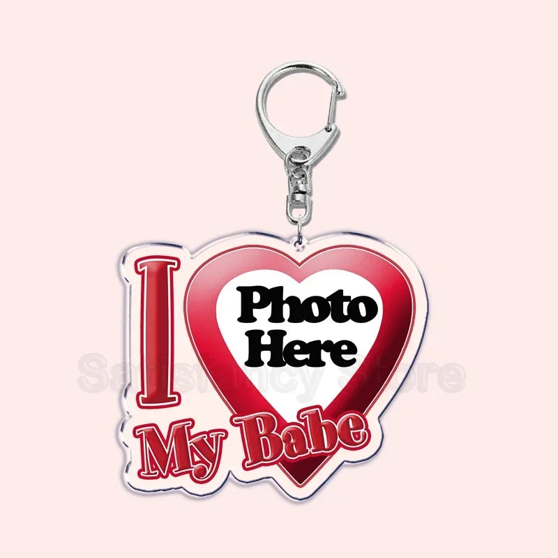 Custom Text I Love My Boyfriend Girlfriend Keychains Key Chain Photo Wife Hot Mom Dad King Queen Idol Baby Family Keychains Gift
