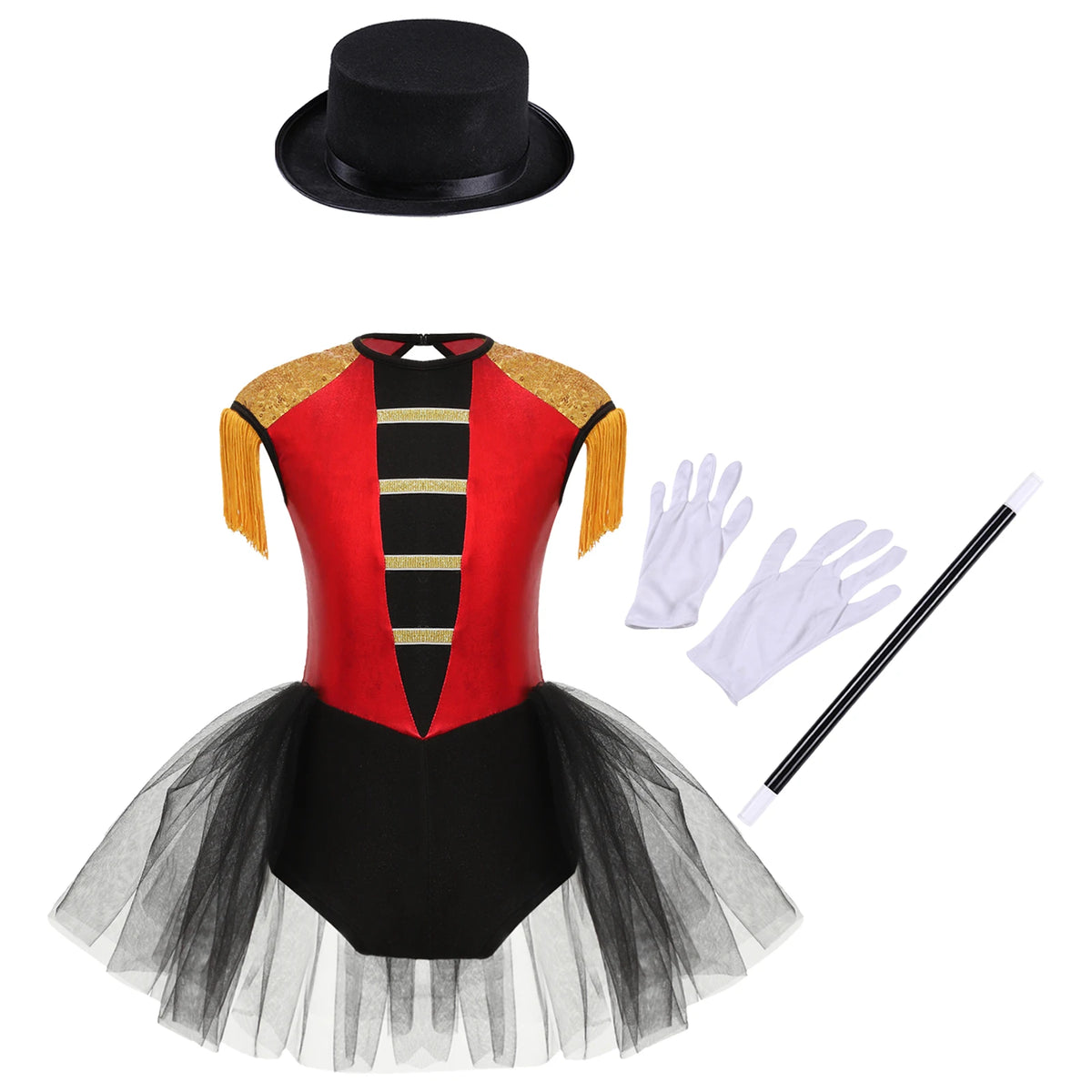 Girls Circus Ringmaster Cosplay Costume Sleeveless Sequin Tassels Leotard Ballet Tutu Dress Unitard Halloween Cosplay Lion Tamer