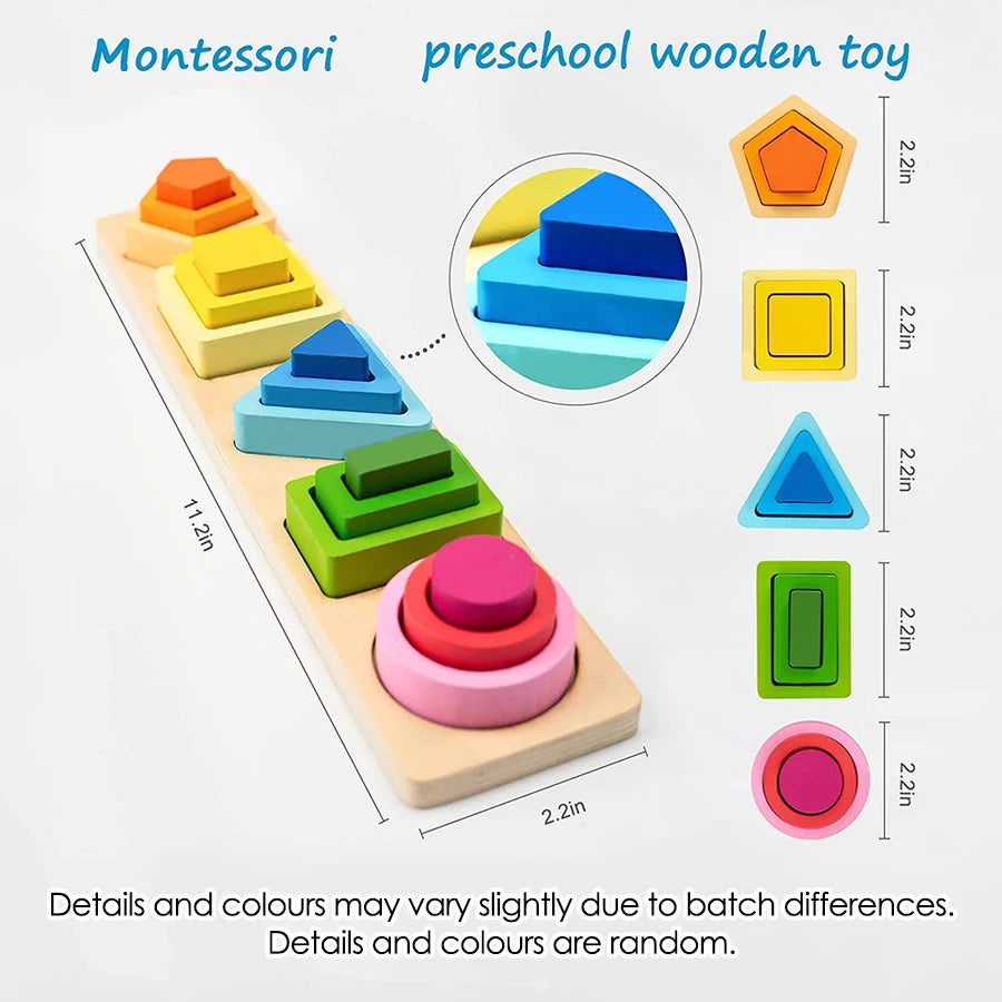 Montessori Wooden Shape Sorting and Stacking Educational Toy for Toddlers