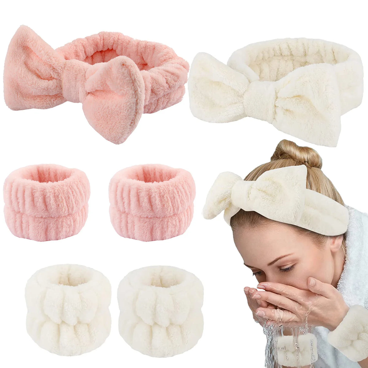 Coral Fleece Face Wash Headband & Absorbent Wristband Set