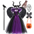 Children Cosplay Apparel for Halloween 2025 Maleficent Costume Tutu Dress Girl Evil Queen Disguise Witch Gown Villain Costume